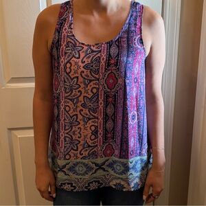 Francesca's Collections Pink and Blue Paisley Tank Top